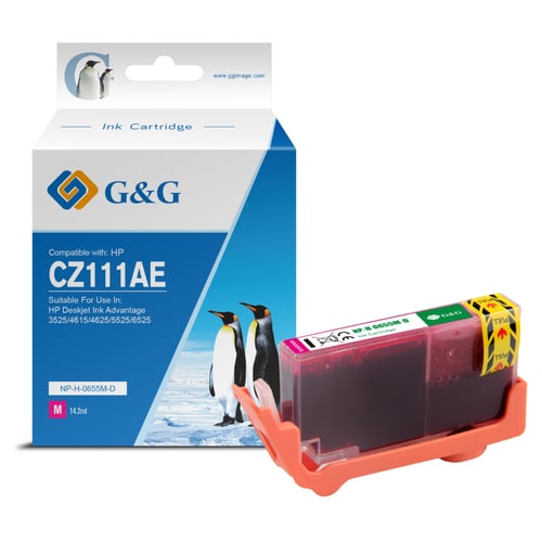 G&G HP 655 Magenta Cartucho de Tinta Compatível, 14.6 ml - Tinteiro Compatível CZ111AE