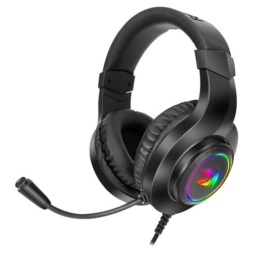 Auriculares para jogos Redragon H260 Hylas com microfone flexível - Iluminação RGB - Banda para a cabeça ajustável - Auriculares almofadados - Controlo no ouvido - Cabo de 2 m - Redragon H260RGB