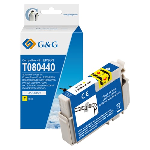 G&G Epson T0804 Amarelo Cartucho de Tinta Compatível, 11.4 ml - Tinteiro Compatível C13T08044011