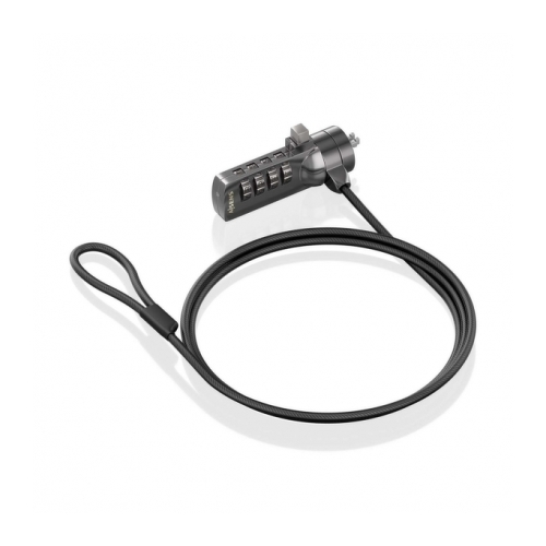 Cabo de segurança de aço Aisens com fecho de combinação - Compatível com fechadura Kensington - Fecho de 4 dígitos - Revestido a vinil - Ideal para computadores e computadores portáteis - Cor preta - Aisens 284932