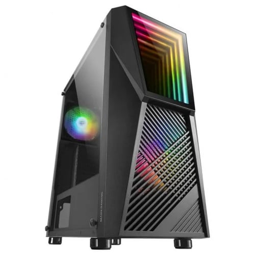 Caixa semi-torre Mars Gaming MC777 Infinity Mirror ATX, Micro ATX, Mini-ITX - Lado de vidro temperado - Iluminação ARGB - Tamanho do disco rígido 2,5", 3,5" - USB-A 3.0, USB-A 2.0 e áudio - 2 ventoinhas FRGB de 120 mm - Suporta arrefecimento líquido - Mars Gaming MC777
