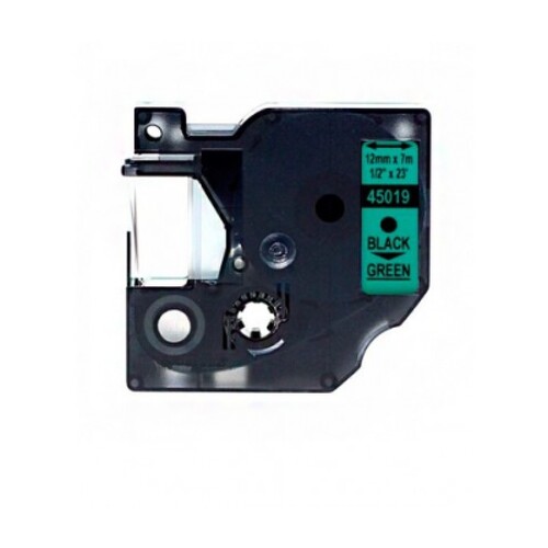 Dymo D1 45019 Fita de etiquetas genérica para impressora de etiquetas - Texto preto sobre fundo verde - Largura 12 mm x 7 metros - Substitui S0720590 - DYR-45019