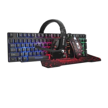 Scorpion CM370 Pack 4 em 1 Gaming RGB Backlit Keyboard + 3200dpi RGB Backlit Mouse + Headset com Microfone + Mousepad - Mão direita - Preto&#47;Vermelho - Scorpion 131899