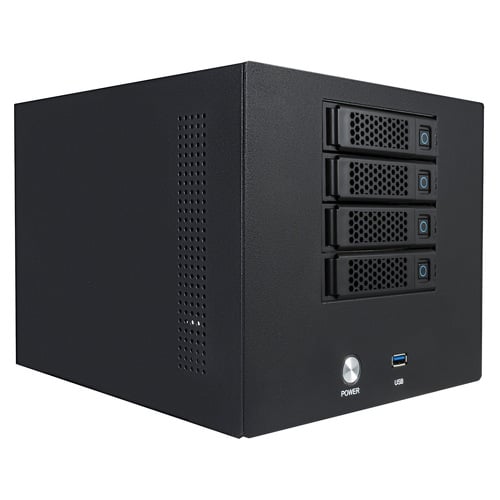 Unykach 4U 4-Bay Hot Swap NAS Enclosure - Tamanhos de disco suportados 2.5", 3.5" - Placas-mãe suportadas Mini ITX - USB-A 3.0 - 1 ventoinha de 120mm incluída - Unykach UKNA4U40