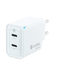Carregador de parede Coolbox GaN 35W USB-C/USB-C Fast Charge - Compacto - Tecnologia GaN - Porta dupla USB-C - Cor branca - Coolbox 298422