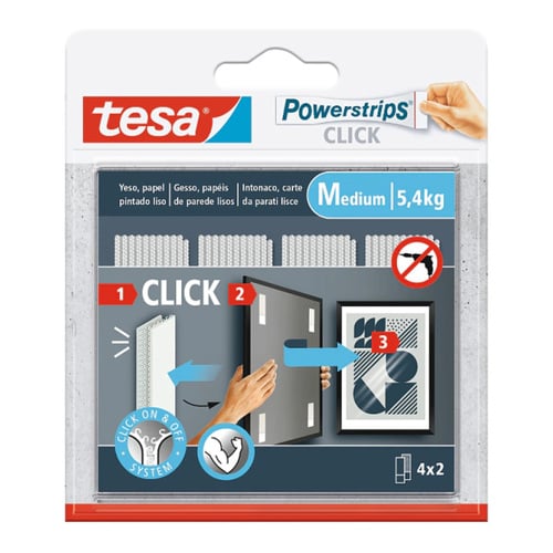 Tiras Fixação 80mmx20mm Tesa Powerstrips Click 5,4Kg 4x2un - Tesa 1561101