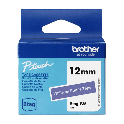 Fita Btag-F35, 12mm, branco sobre roxo - Brother BTAG-F35