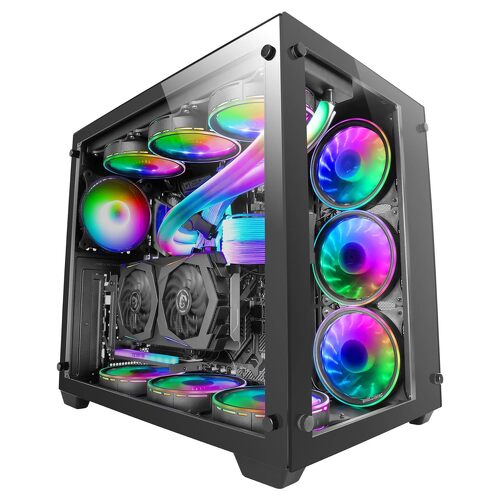 Caixa para PC Mars Gaming MCV3 E-ATX Tamanho XXL - Vidro duplo temperado - Capacidade expandida XXL - Estrutura modular de câmara dupla - Suporte de arrefecimento total - Cor preta - Mars Gaming 235457