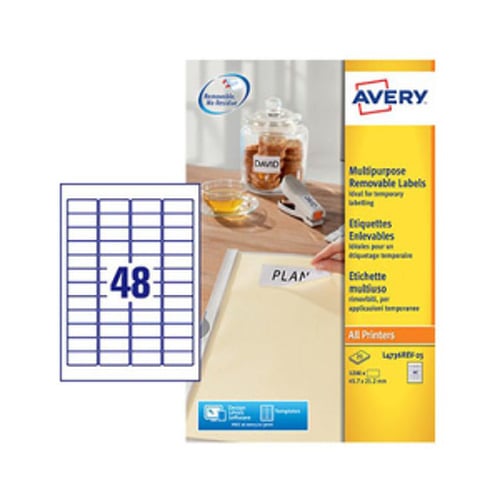 Etiquetas Removíveis 045,7x021,2mm Avery 25 Folhas 1200un - Avery AVEL4736REV-25