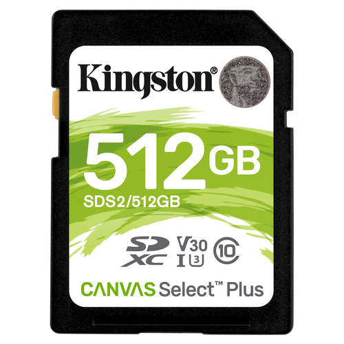 SD Card XC 512GB Canvas Select Plus 100R C10 UHS-I U3 V30 - Kingston SDS2/512GB