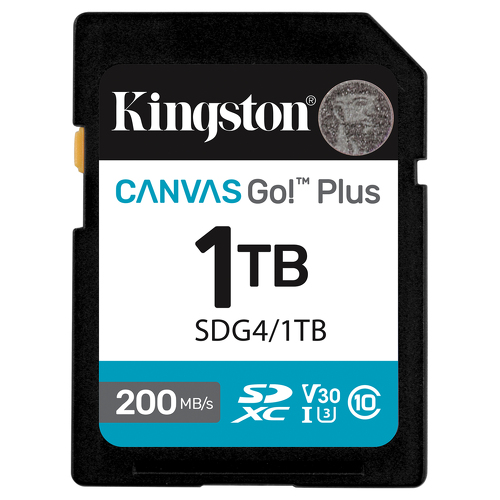1TB SDXC Canvas Go Plus Gen4 200MB/s C10 UHS-I U3 V30 - Kingston SDG4/1TB
