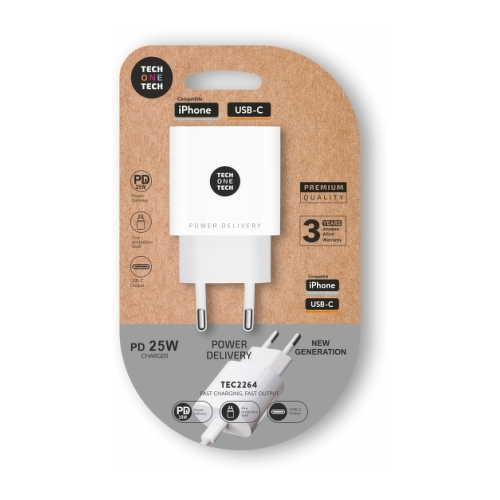 Carregador de parede TechOneTech USB-C PD 3.0 25W USB-C - Ultra rápido - TechOneTech 300337