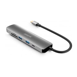 Hubee 6 em 1 da UF: Hub USB-C com 2 portas USB-A, 1 porta HDMI 4K, 2 leitores de cartões e 1 porta USB - Urban Factory MHC45UF
