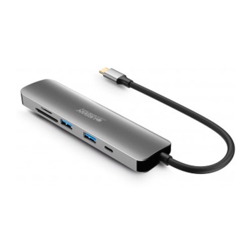 Hubee 6 em 1 da UF: Hub USB-C com 2 portas USB-A, 1 porta HDMI 4K, 2 leitores de cartões e 1 porta USB - Urban Factory MHC45UF