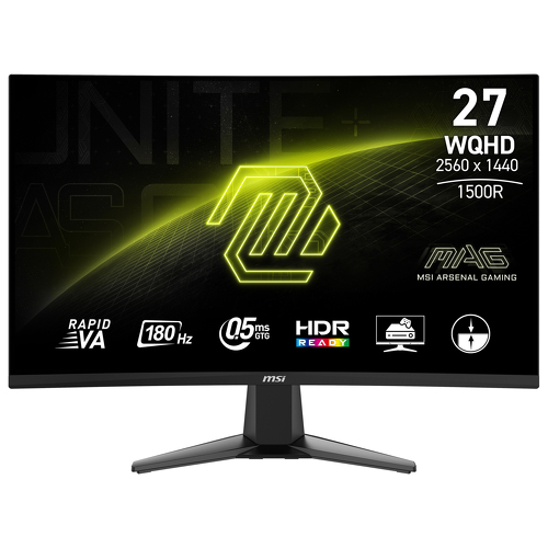 Monitor Gaming MSI Mag 27CQ6F, 27 polegadas, WQHD, ecrã curvo, 180 Hz, 1 ms, 2xHDMI, 1xDP, UE - MSI 9S6-3CD91M-002