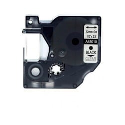 Fita de etiquetas genérica Dymo D1 45010 para impressora de etiquetas - Texto preto sobre fundo transparente - Largura 12 mm x 7 metros - Substitui S0720500 - DYR-45010