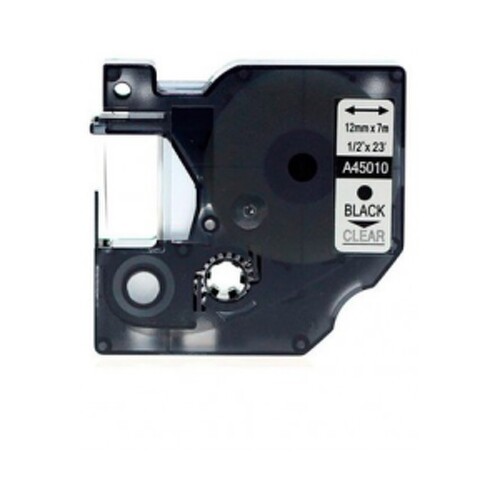 Fita de etiquetas genérica Dymo D1 45010 para impressora de etiquetas - Texto preto sobre fundo transparente - Largura 12 mm x 7 metros - Substitui S0720500 - DYR-45010