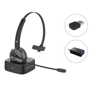 Auscultadores mono Bluetooth da Conceptronic com microfone rotativo e flexível - Cancelamento de ruído - Adaptador áudio Bluetooth - Adaptador USB-C para USB-A - Conceptronic POLONA03BDA