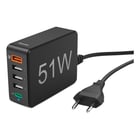 Carregador USB-C 1 Porta + USB-A 4 Portas 51W Rápido Preto - Hama HAM86415