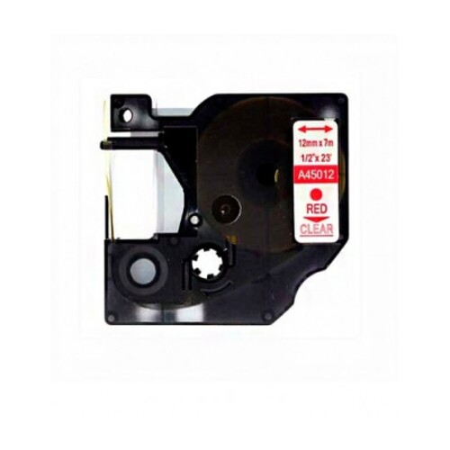 Fita de etiquetas genérica Dymo D1 45012 para impressora de etiquetas - Texto vermelho sobre fundo transparente - Largura 12 mm x 7 metros - Substitui S0720520 - DYR-45012