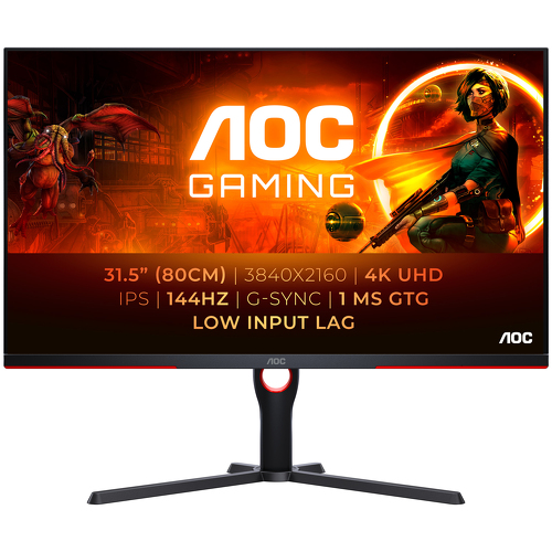 AOC MONITOR IPS 32" (31.5") 16:9 4K UHD 1MS 144HZ HDMI DP HAS U32G3X/BK - AOC U32G3X/BK