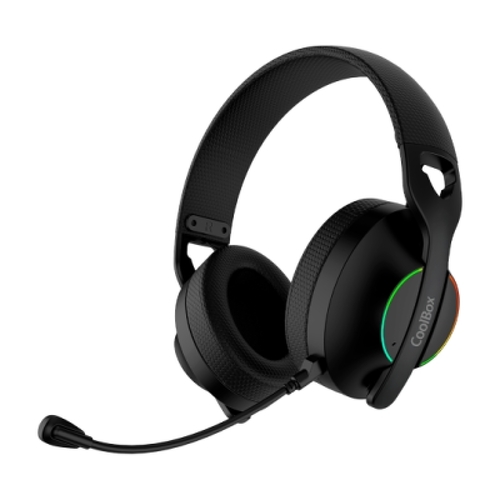 Coolbox WB01 Auriculares Gaming Inalambricos con Microfono - Conectividad Bluetooth 5.4, Inalmabrica 2.4Ghz o Jack - Iluminacion RGB - Autonomia hasta 20h - Cancelacion de Ruido - Color Negro - Coolbox COO-AUM-WB01-B