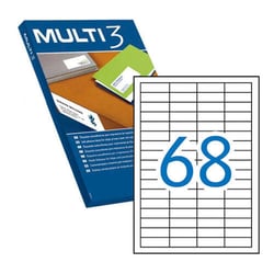 Multi3 Embalagem de 34.000 etiquetas brancas com rebordo reto, tamanho 48,5X16,9mm, com adesivo permanente para múltiplas utilizações - Multi3 199726