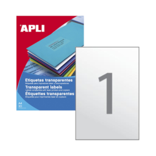 Etiquetas 210x297mm 20Fls Intempéries Transparente Apli 20un - APLI APL01225