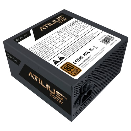 Unykach Atilius 2.0 Black 500W 80 Plus Bronze Fonte de alimentação 500W ATX 2.3 - APFC - Ventoinha de 120mm - Unykach UK212501