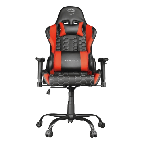 Trust GXT 708R Rest Gaming Chair - Apoio de braços - Encosto ajustável entre 90° e 180° - Almofada lombar e cervical - Rodas de nylon - Pistão a gás classe 4 - Base metálica - Peso máx. 150kg - Cor preto/vermelho - Trust 24217