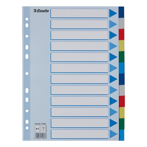 Separadores A4 Polipropileno Cores Sortidas 12 Pestanas - Esselte 1721088