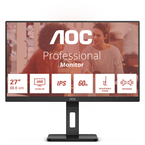 AOC MONITOR IPS 27" UHD 4K HDMI DP USB COLUNAS HAS PIVOT U27E3UF - AOC U27E3UF