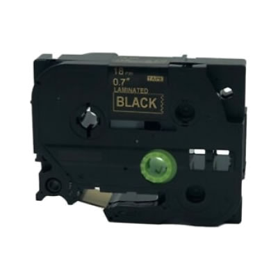 Fita laminada compatível com TZe-344. Texto dourado sobre fundo preto. Largura: 18 mm. Comprimento: 8 m - TZe-344C (Compatível)