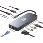 Adaptador USB-C Leotec 11 em 1 Plus para 1xDisplayPort, 1xHDMI, 1xVGA, 1xRJ45, 3xUSB-A 3.2, 1xUSB-C PD, 1xTF+1xSD, 1x Áudio - Cinzento - Leotec 269132