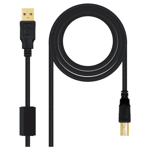 Cabo de impressora nanocabo com ferrite USB-B 2.0 macho para USB-A macho 3 m - Nanocable 10.01.1203