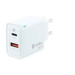 Carregador de parede Coolbox GaN 30W USB-C/USB-A Carregamento rápido - Compacto - USB duplo - Eficiência energética. - Cor branca - Coolbox 298417