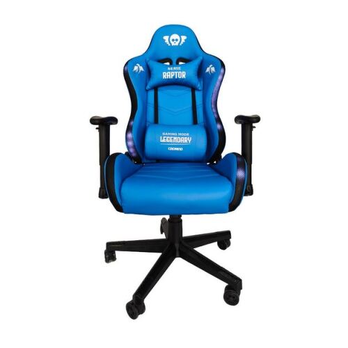 Cadeira Gamer Cromad Raptor Legendary Series - Altura Ajustável com Pistão a Gás Classe 2 - Reclinável até 180º - Almofadas Lombar e Cervical - Rodas de Nylon de 60mm - Iluminação RGB - Azul - Cromad CR1166