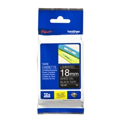Fita laminada. Texto branco sobre fundo preto. Largura: 18 mm. Comprimento: 8 m - Brother TZe345