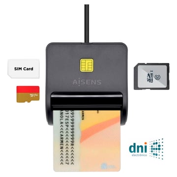 Leitor de cartões inteligentes Aisens DNI com leitor de cartões SIM - SD - Micro SD - MMC - RS-MMC - MMC Micro - Cor preta - Aisens ASCR-SN02SD-BK