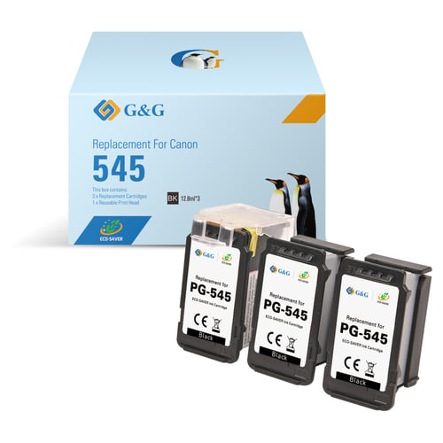 G&G Canon PG545 Preto Pack de 3 Cartuchos de Tinta Compatível, s - Eco Saver - Muestra Nivel de Tinta3x 180 Páginas - Tinteiro Compatível 8286B001/8287B001