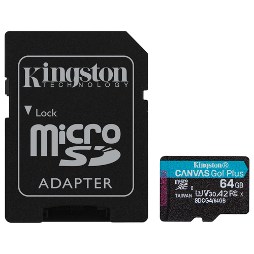 64GB microSDXC Canvas Go Plus Gen4 200MB/s A2 U3 V30 Card + Adapter - Kingston SDCG4/64GB