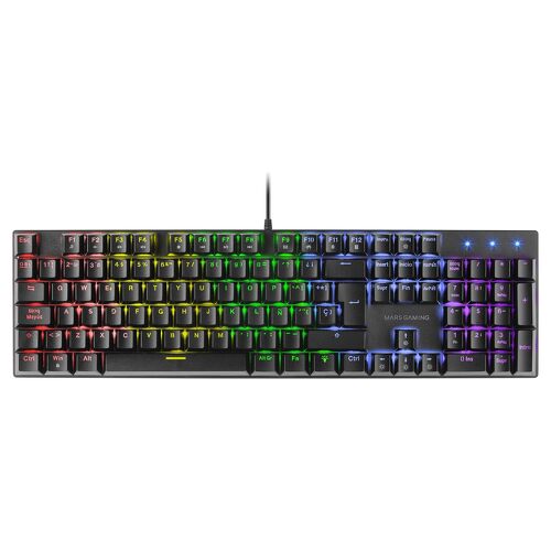 Teclado mecânico RGB Mars Gaming RGB MK422 - Tecnologia anti-poeira - Efeitos de iluminação arco-íris - Teclas ultra-resistentes - Funções multimédia e modo de jogo - 1000Hz PR - Anti-Ghosting avançado - Compatibilidade multiplataforma - Preto - Mars Gaming 235637