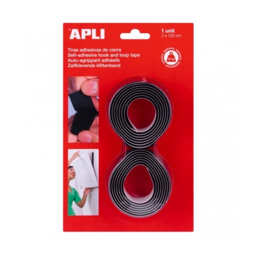 Fita Adesiva Apli Gancho e Laço - Ligação Segura - Reutilizável - Resistência 10 kg - Adesivo Acrílico de Alta Qualidade - Alternativa a Brocas e Pregos - Cor Preto - APLI 13656