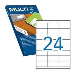 Multi3 Embalagem de 12.000 etiquetas brancas com rebordo reto, tamanho 70,0X35,0mm, com adesivo permanente para múltiplas utilizações - Multi3 199721