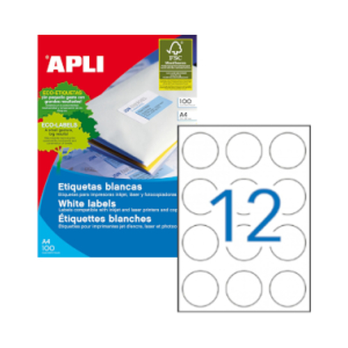 Etiquetas redondas de 60mm brancas Apli 1200un - APLI APL01244