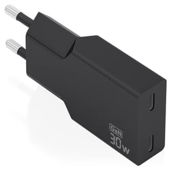 Aisens Carregador Ultra Fino GaN 30W 2xUSB-C PD3,0 Preto - Aisens A110-1006