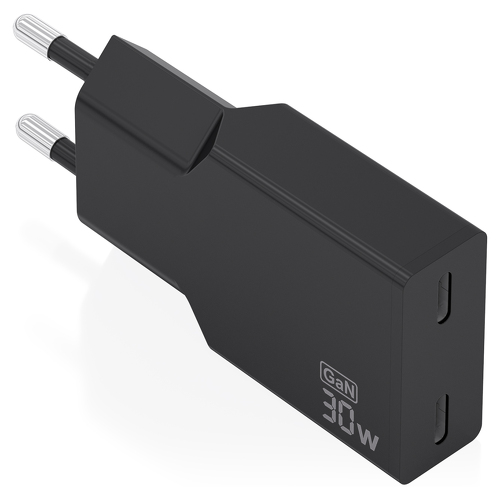 Aisens Carregador Ultra Fino GaN 30W 2xUSB-C PD3,0 Preto - Aisens A110-1006