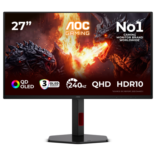 AOC Monitor OLED QHD de 27" (26,5), 0,03 ms, 240 Hz, HDMI, DP, USB, modelo Q27G4ZDR - AOC Q27G4ZDR