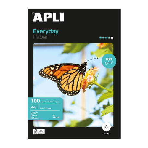Apli Papel Fotografico Everyday A4 180gr - Acabado Brillante - 100 Hojas - APLI 11475
