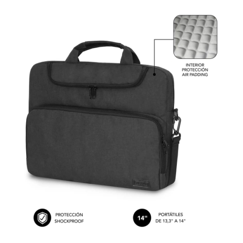Capa Subblim para Portátil para Portáteis até 14" polegadas - Proteção com almofada de ar - Poliéster Oxford resistente - Repelente de líquidos - Cor preta - Subblim SUBLB-4APLB50